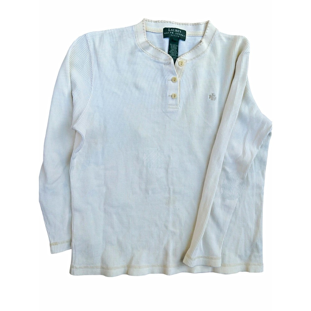 Vintage Polo Ralph Lauren Thermal Henley Waffle Shirt Petite Women Embroidered